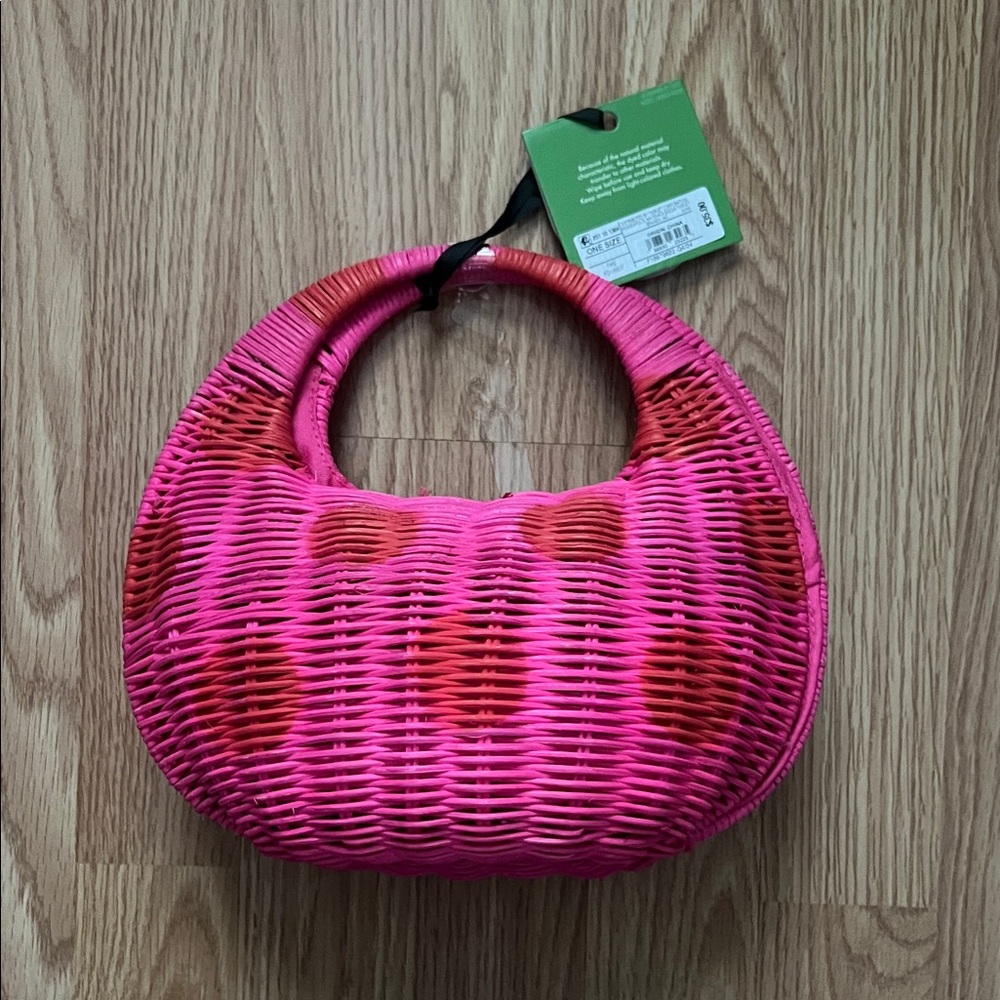 Kate Spade x Target Crescent Wicker Bag - Fuchsia Pink & Red Polka Dot